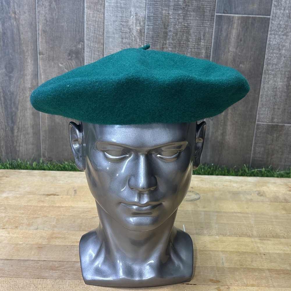 Vintage French Green Wool Beret Hat 100% Pure New Wool Woolmark Made France
